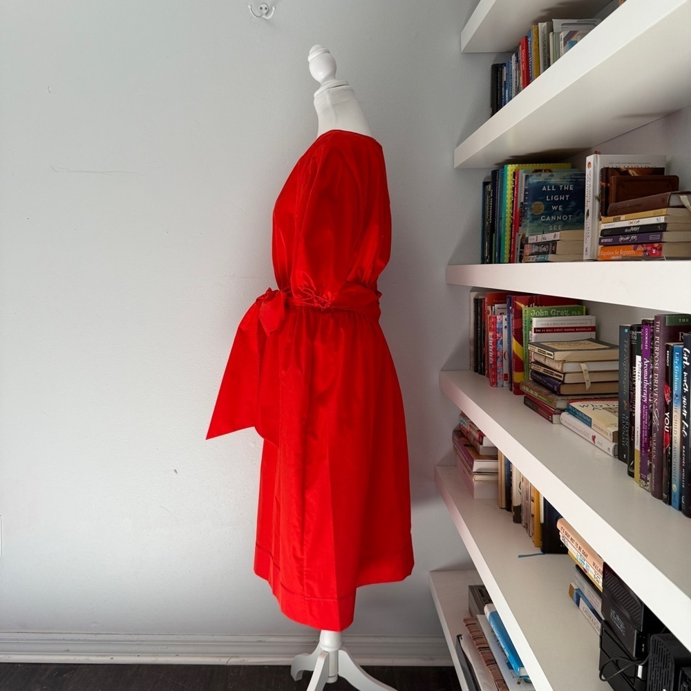 LDT Red Dress Connie Front Tie Short Sleeve Blouson Midi Dress 12 - Picture 7 of 16